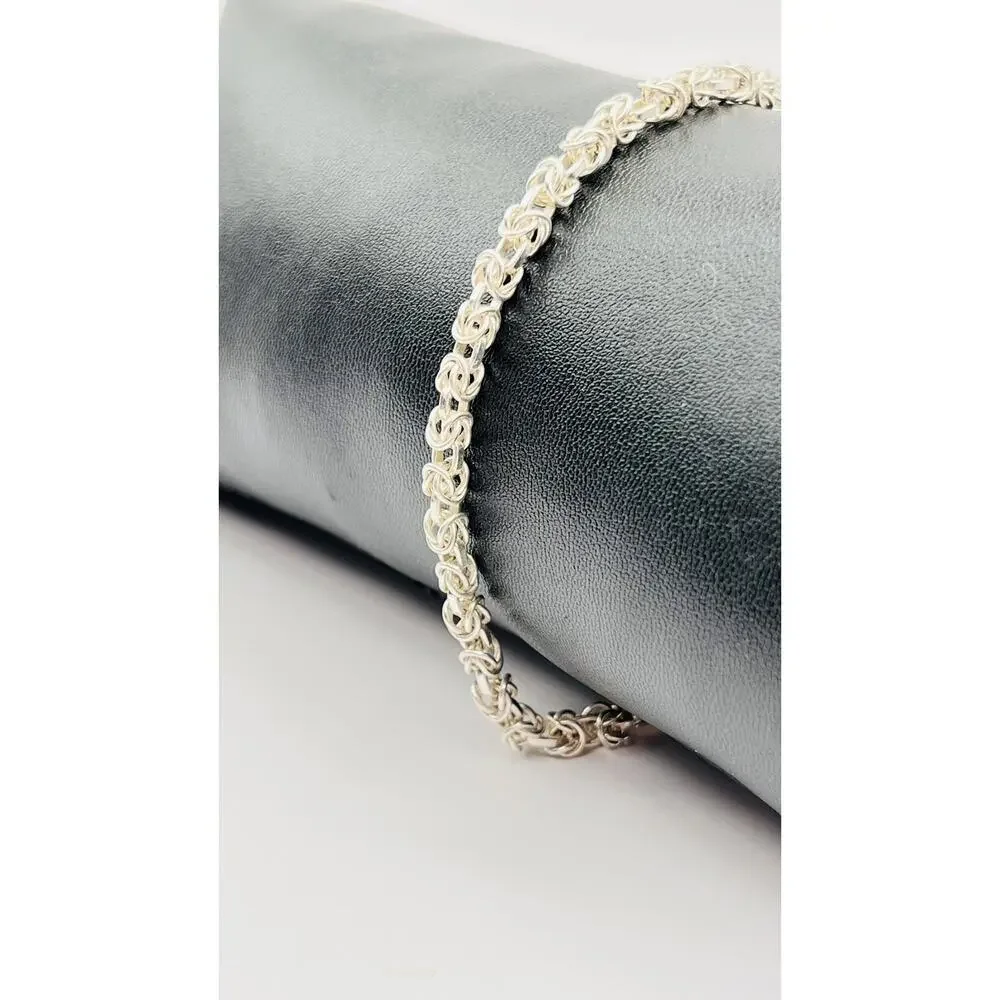Real Solid Italy 925 Sterling Silver Fancy Byzantine Chain Anklet 3mm-4mm 9-10